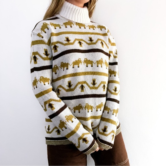 Vintage Elephant Knit Sweater 1990s • No Brand • Size M/L - Picture 2 of 10